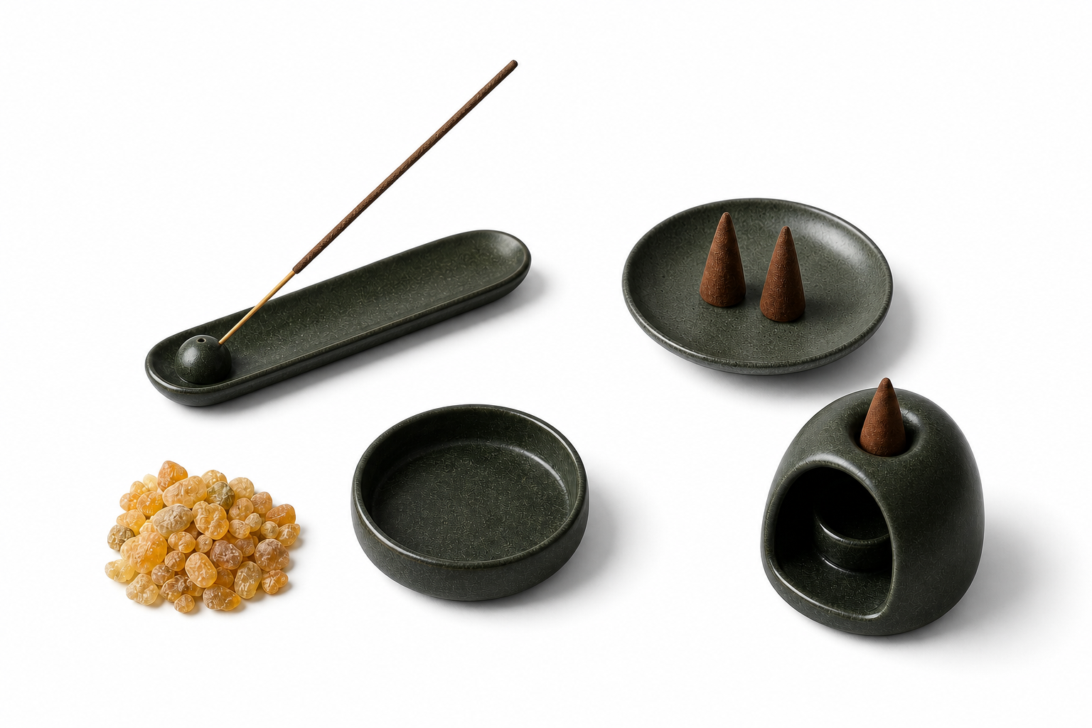 Vergelijking van houders voor wierookstokjes, kegels, backflow-kegels en hars